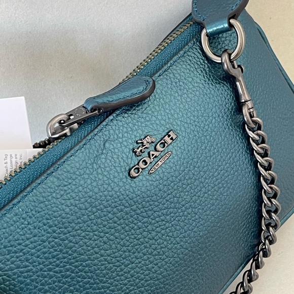 (new+card) Coach large wristlet 19 metallic dark teal fit iPhone Pro Max - Picture 2 of 12
